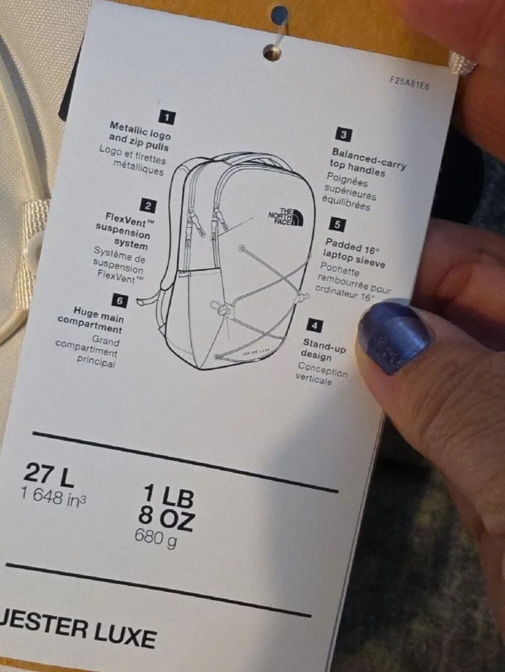 The North Face Jester Luxe Backpack - Cream/Light Beige with Rose Gold Accents.
